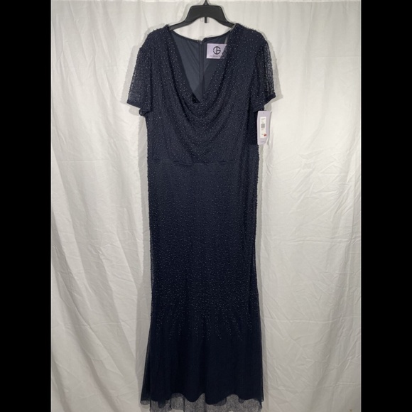 NWT JS Collection Cowl Neck Beaded Mesh Gown 16 - Picture 4 of 12